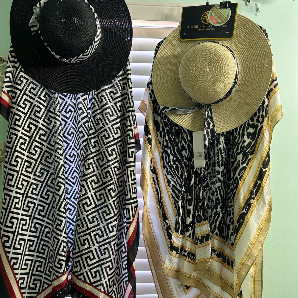 Adrienne Vittadini cover ups with matching hats. New with tags attached